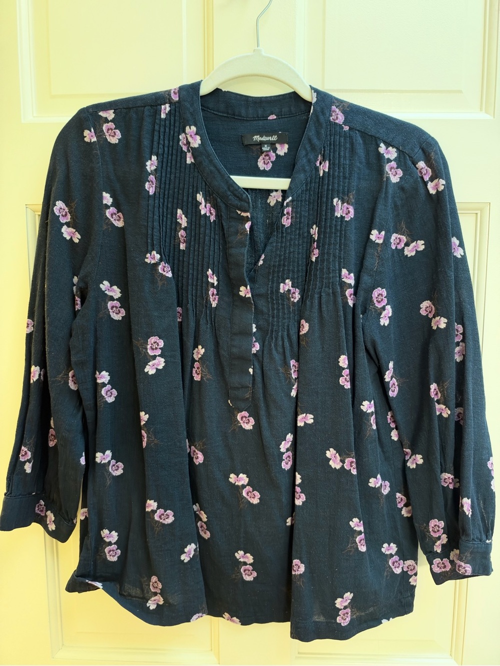 Madewell Black Floral Pintuck Tunic with Pink Flowers